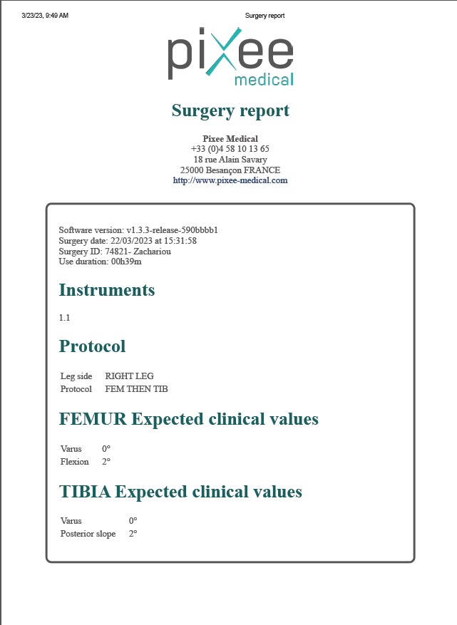 pixee surgery report